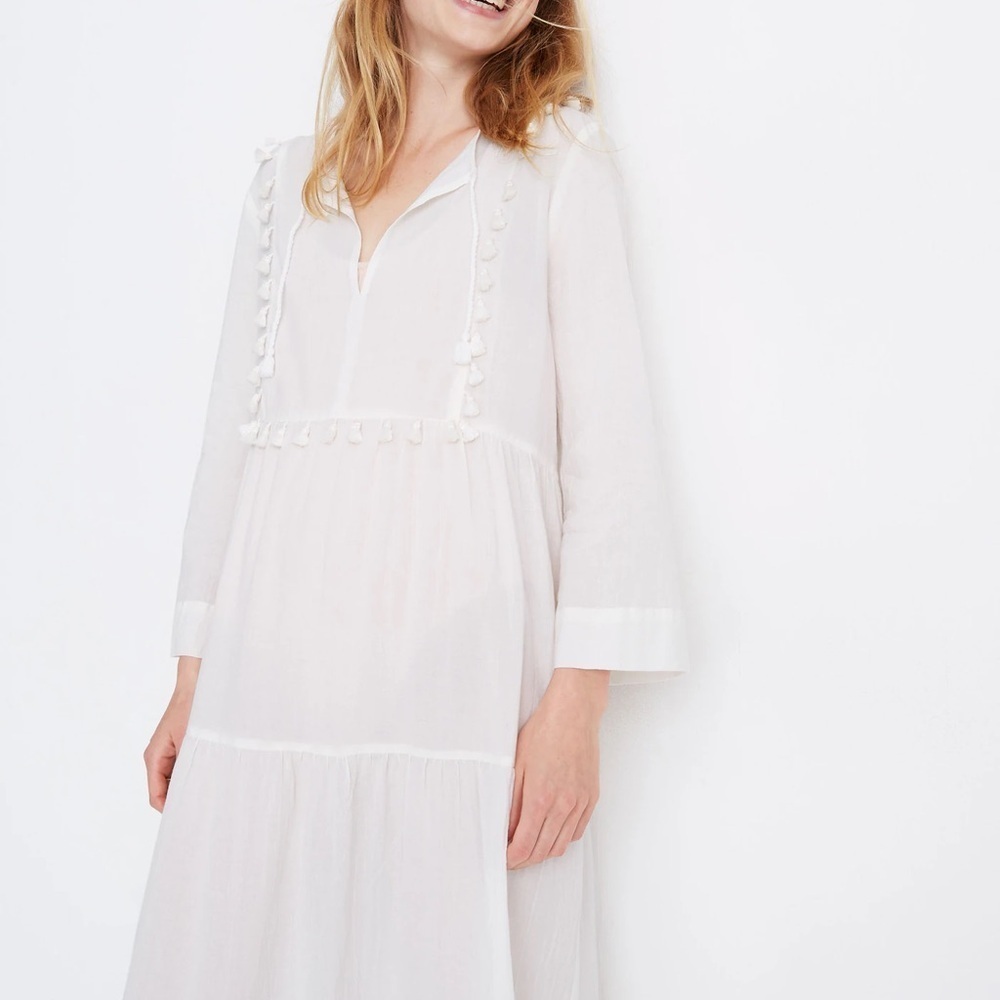 Madewell Laura caftan tried cover up White Maxi Dress with Tassels